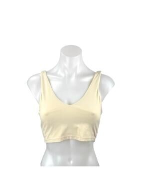 Lucky Honey Womens Cream Sleeveless V Neck Yoga Pilates Athletic Crop Top Size S